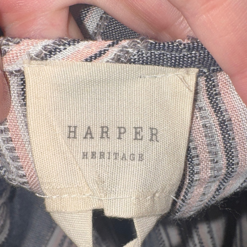 Harper Heritage Chic Striped Button-Down Blouse Tie-Front Flowy Top Shirt Small - Picture 11 of 13